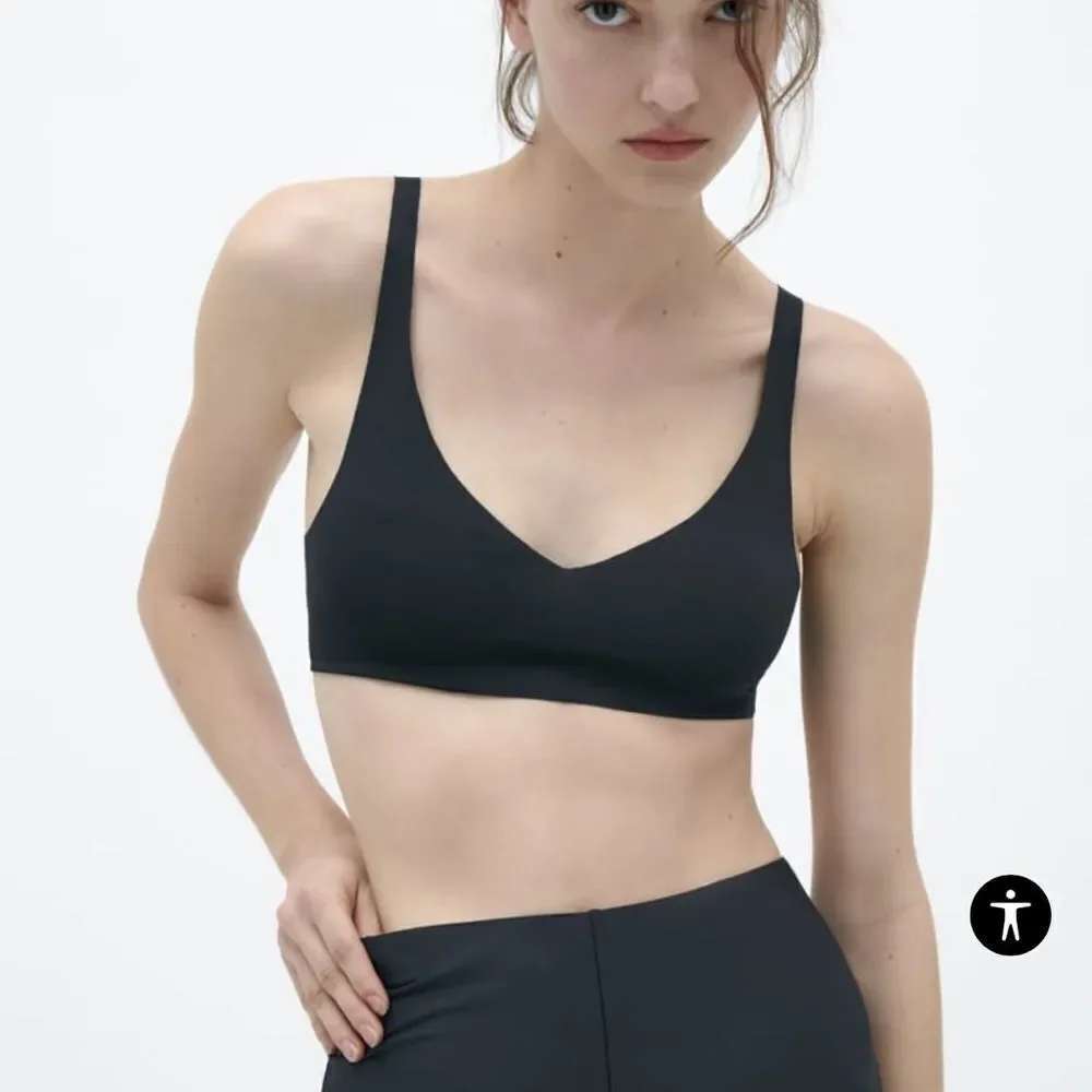 Zara Bralette With V-Neck and Wide Straps Black S NWT - Picture 2 of 8